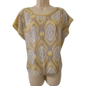 Lightweight Boho Yellow Short Sleeve Blouse - Geometric- Large Forever 21